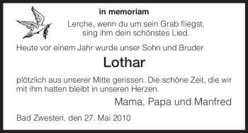 Traueranzeige von Lothar Unbekannt von HNA