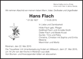 Traueranzeige von Hans Flach von HNA