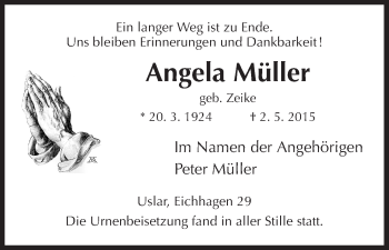 Traueranzeige von Angela Müller von HNA