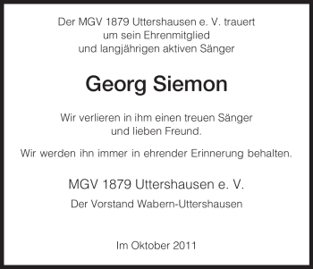 Traueranzeige von Georg Siemon von HNA