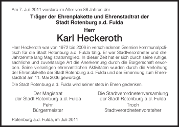 Traueranzeige von Karl Heckeroth von HNA