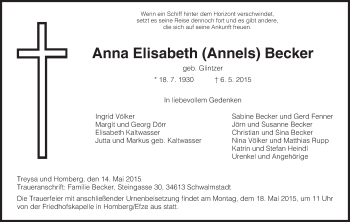 Traueranzeige von Anna Elisabeth Becker von HNA