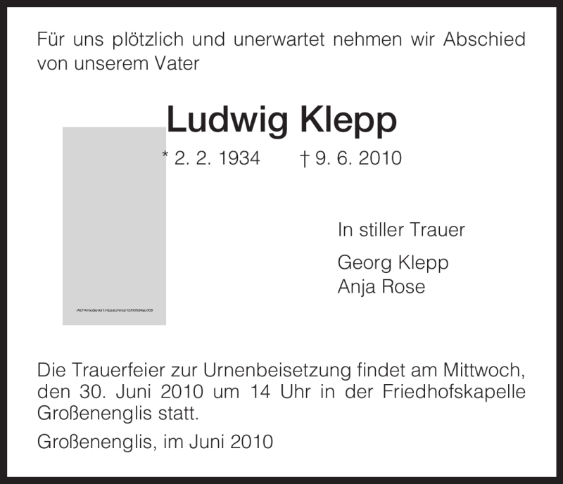  Traueranzeige für Ludwig Klepp vom 29.06.2010 aus HNA