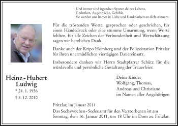 Traueranzeige von Heinz-Hubert Ludwig von HNA