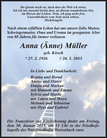 Traueranzeige von Anna Müller von HNA