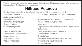 Traueranzeige von Hiltraud Peterova von HNA