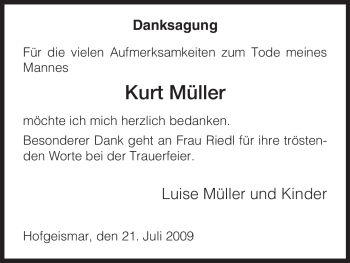 Traueranzeige von Kurt Müller von HNA