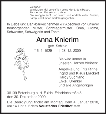 Traueranzeige von Anna Knierim von HNA