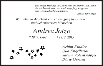 Traueranzeige von Andrea Jotzo von HNA