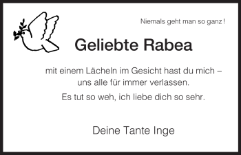 Traueranzeige von Geliebte Rabea von HNA