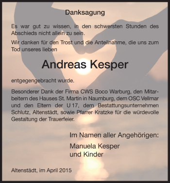 Traueranzeige von Andreas Kesper von HNA