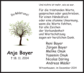 Traueranzeige von Anja Bayer von HNA
