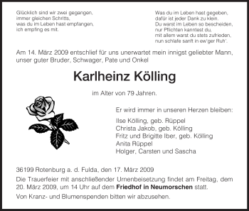 Traueranzeige von Karlheinz Kölling von HNA