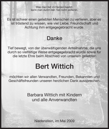 Traueranzeige von Bert Wittich von HNA