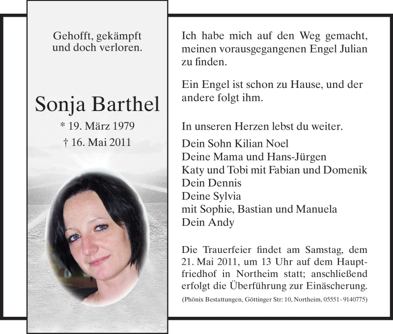  Traueranzeige für Sonja Barthel vom 19.05.2011 aus HNA