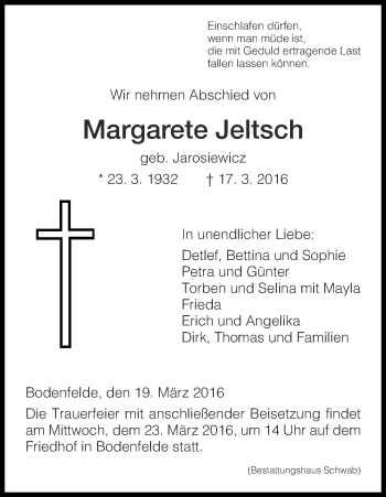 Traueranzeigen Von Margarete Jeltsch Trauer Hna De