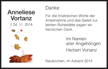 Traueranzeige von Anneliese Vortanz von HNA