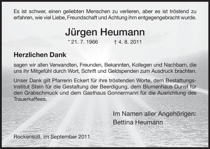  Traueranzeige für Jürgen Heumann vom 03.09.2011 aus HNA