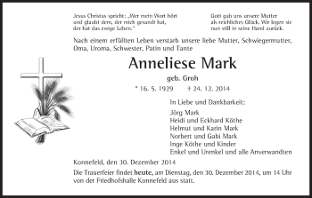 Traueranzeige von Anneliese Mark von HNA