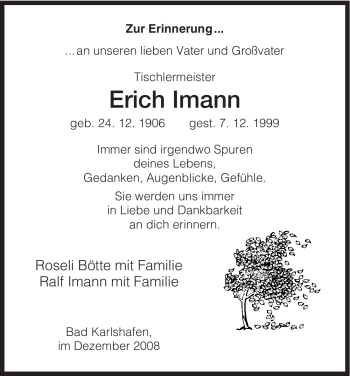 Traueranzeige von Erich Imann von HNA