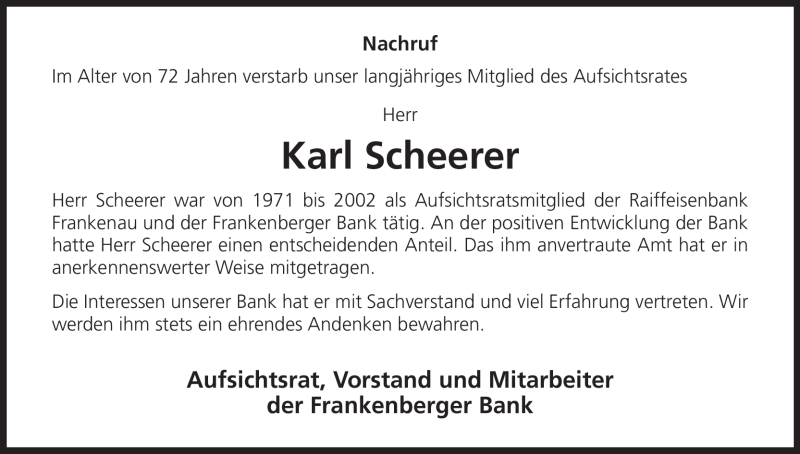  Traueranzeige für Karl Scheerer vom 10.07.2010 aus HNA
