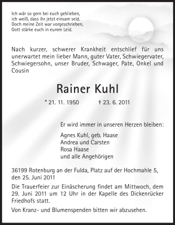 Traueranzeige von Rainer Kuhl von HNA