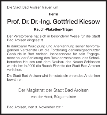 Traueranzeige von Gottfried Kiesow von HNA
