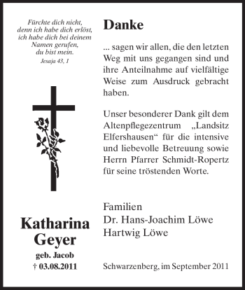 Traueranzeige von Katharina Geyer von HNA