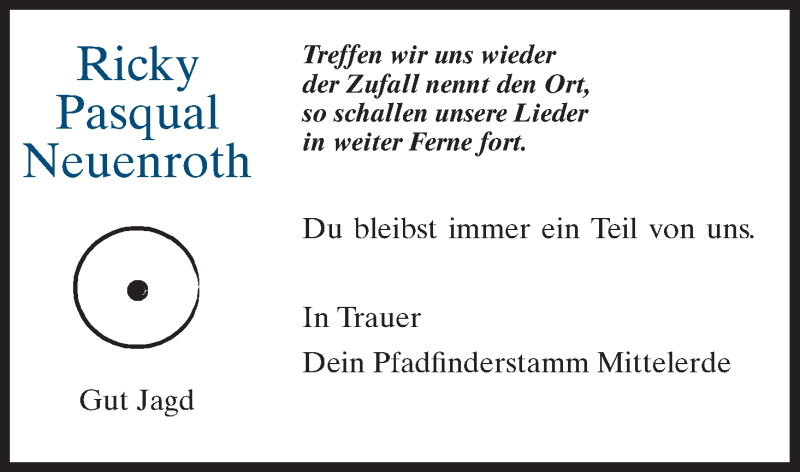  Traueranzeige für Ricky Pasqual Neuenroth vom 22.04.2015 aus HNA
