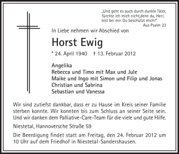 Traueranzeige von Horst Ewig von HNA