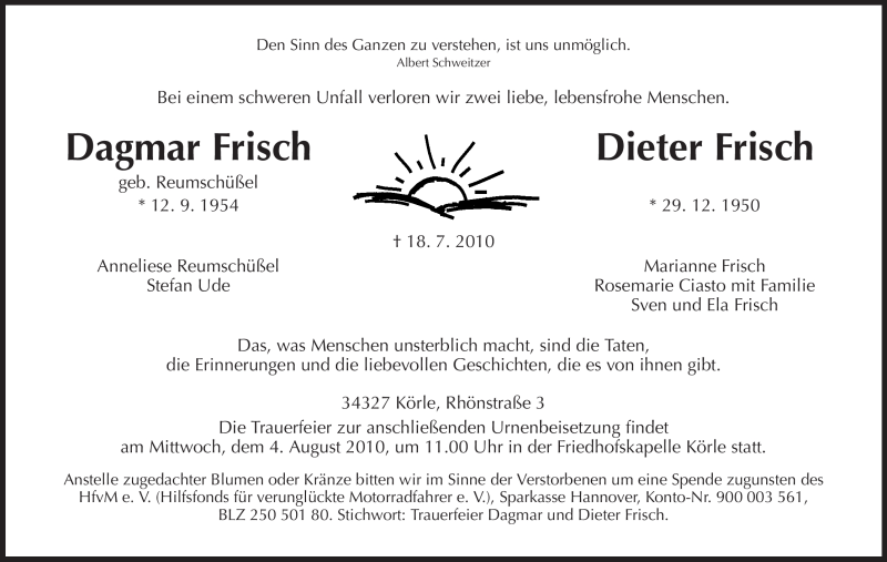  Traueranzeige für Dieter Frisch vom 28.07.2010 aus HNA