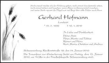 Traueranzeige von Gerhard Hofmann von HNA