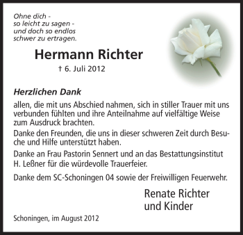 Traueranzeige von Hermann Richter von HNA