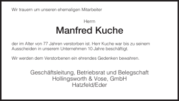 Traueranzeige von Manfred Kuche von HNA
