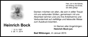 Traueranzeige von Heinrich Bock von HNA