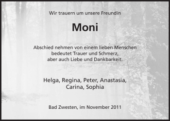Traueranzeige von Moni Unbekannt von HNA