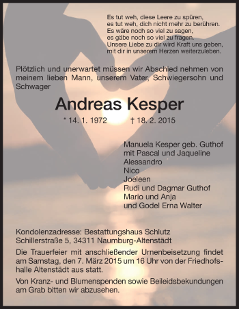Traueranzeige von Andreas Kesper von HNA