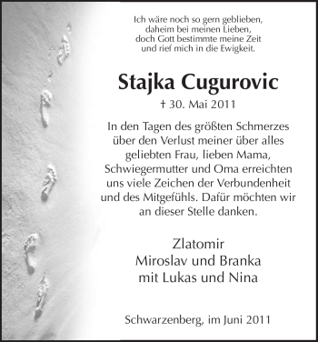 Traueranzeige von Stajka Cugurovic von HNA