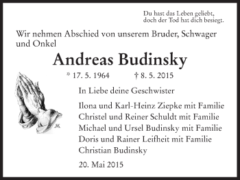 Traueranzeige von Andreas Budinsky von HNA
