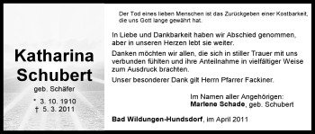 Traueranzeige von Katharina Schubert von HNA