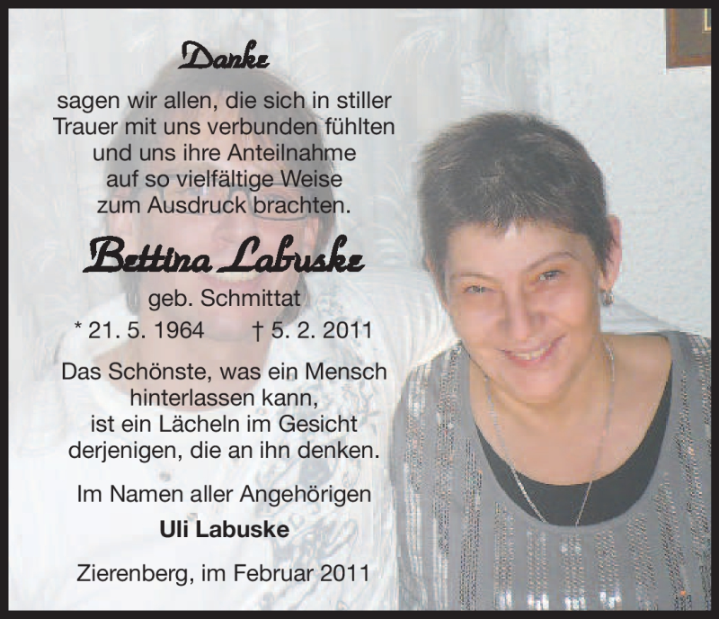  Traueranzeige für Bettina Labuske vom 05.03.2011 aus HNA