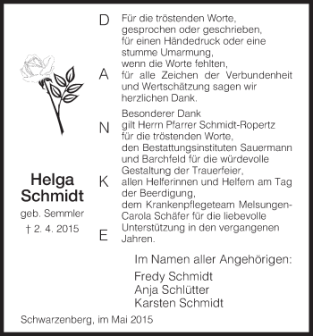 Traueranzeige von Helga Schmidt von HNA