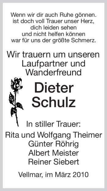Traueranzeige von Dieter Schulz von HNA