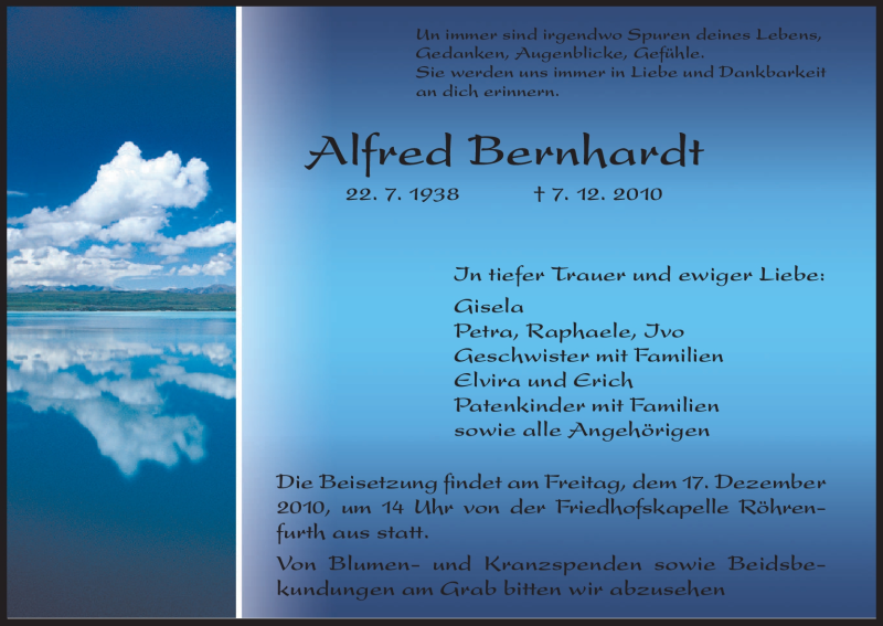  Traueranzeige für Alfred Bernhardt vom 14.12.2010 aus HNA