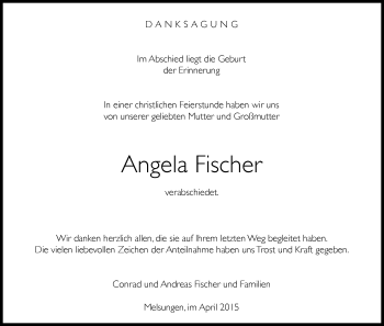 Traueranzeige von Angela Fischer von HNA