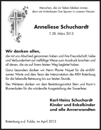 Traueranzeige von Anneliese Schuchardt von HNA