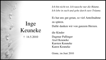 Traueranzeige von Inge Keuneke von HNA