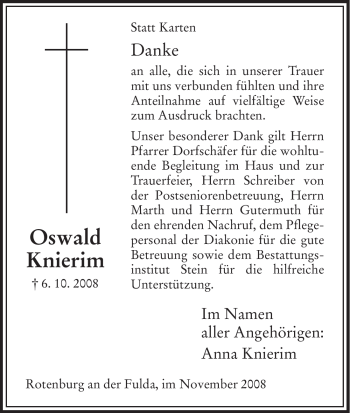 Traueranzeige von Oswald Knierim von HNA
