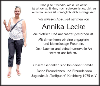 Traueranzeige von Annika Lecke von HNA
