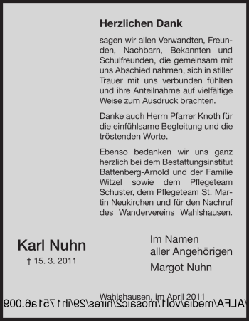 Traueranzeige von Karl Nuhn von HNA